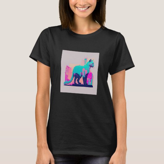 Vaperwave Aesthetic Glitch Cat Retrowave Synthwave T-Shirt (Vorderseite)