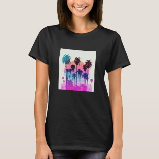 Vaperwave Aesthetic Glitch Palm Retrowave Synthwav T-Shirt (Vorderseite)