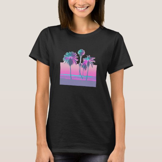 Vaperwave Aesthetic Glitch Palm Retrowave Synthwav T-Shirt (Vorderseite)