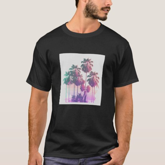 Vaperwave Aesthetic Glitch Palm Tree Retrowave Syn T-Shirt (Vorderseite)