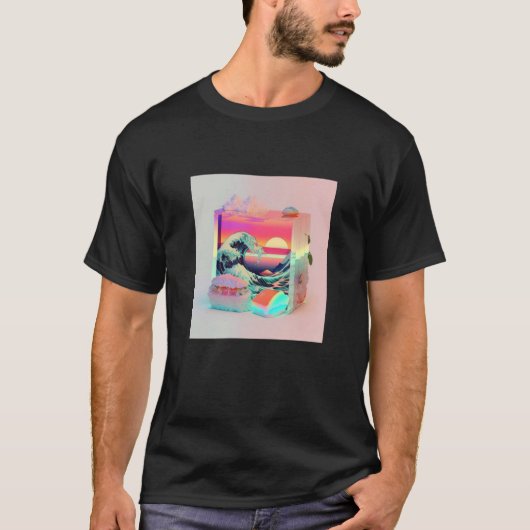 Vaperwave Aesthetic Glitch Sushi Retrowave Synthwa T-Shirt (Vorderseite)