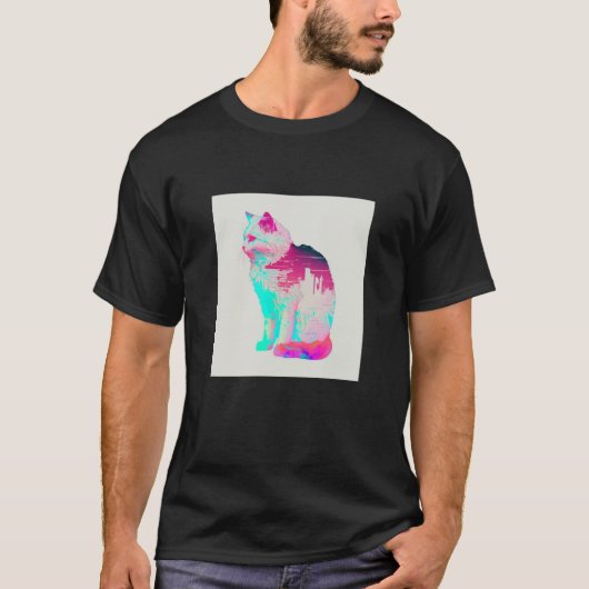 Vaperwave-Ästhetik-Glitch-Cat-Retrowave-Synthwave T-Shirt (Vorderseite)