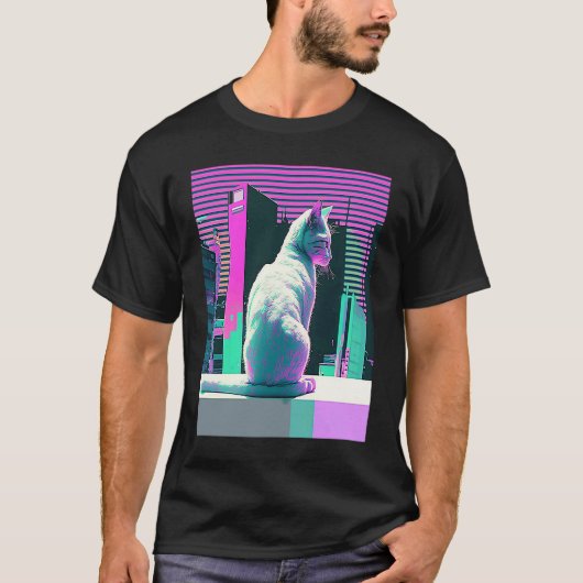 Vaperwave-Ästhetik-Glitch-Katze-Retrowave-Synthwav T-Shirt (Vorderseite)