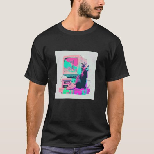 Vaperwave-Ästhetik-Glitch-Katze-Retrowave-Synthwav T-Shirt (Vorderseite)