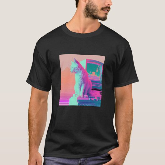 Vaperwave-Ästhetik-Glitch-Katze-Retrowave-Synthwav T-Shirt (Vorderseite)