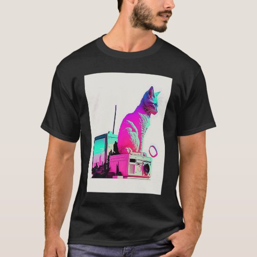 Vaperwave-Ästhetik-Glitch-Katze-Retrowave-Synthwav T-Shirt (Vorderseite)