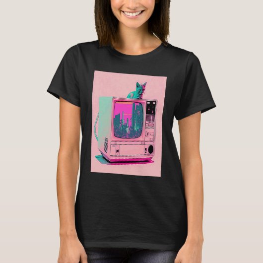 Vaperwave-Ästhetik-Glitch-Katze-Retrowave-Synthwav T-Shirt (Vorderseite)