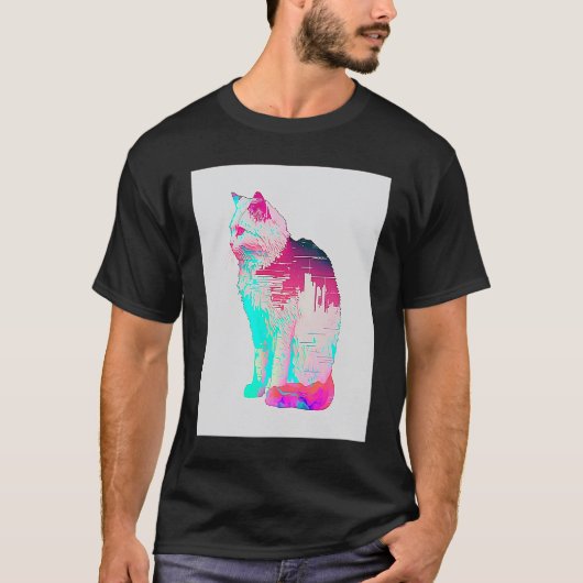 Vaperwave-Ästhetik-Glitch-Katze-Retrowave-Synthwav T-Shirt (Vorderseite)