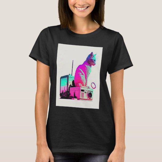Vaperwave-Ästhetik-Glitch-Katze-Retrowave-Synthwav T-Shirt (Vorderseite)