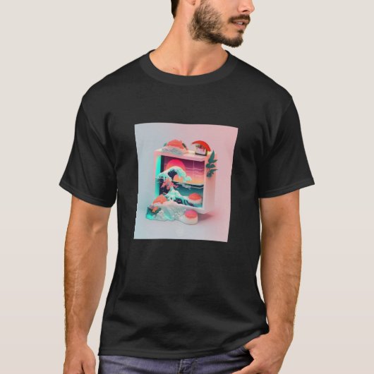 Vaperwave-Ästhetik-Glitch-Sushi-Retrowave-Synthwav T-Shirt (Vorderseite)