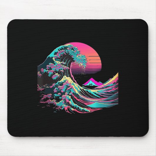 Vaperwave Ästhetische Glitch Great Wave Retrowave  Mousepad (Vorne)
