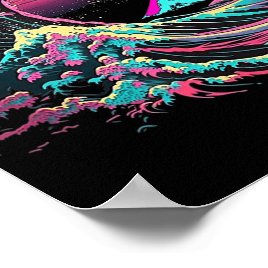 Vaperwave Ästhetische Glitch Great Wave Retrowave Poster (Ecke)