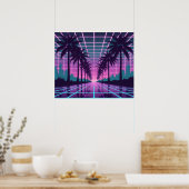 Vaporwave 80er Neon Grid Synthwave Art Poster (Küche)