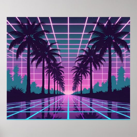 Vaporwave 80er Neon Grid Synthwave Art Poster (Vorne)