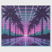 Vaporwave 80er Neon Grid Synthwave Art Poster Geschenkpapier (Flach)