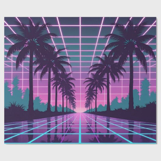 Vaporwave 80er Neon Grid Synthwave Art Poster Geschenkpapier (Flach)