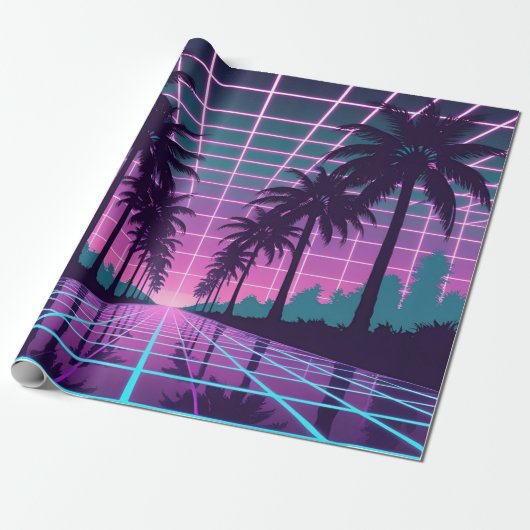 Vaporwave 80er Neon Grid Synthwave Art Poster Geschenkpapier (Ungerollt)