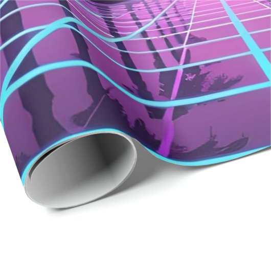 Vaporwave 80er Neon Grid Synthwave Art Poster Geschenkpapier (Rolleneckpunkt)