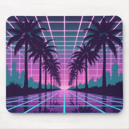 Vaporwave 80er Neon Grid Synthwave Art Poster Mousepad (Vorne)