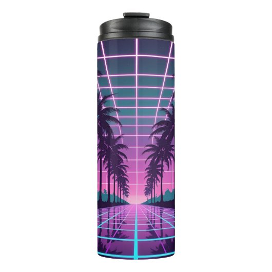 Vaporwave 80er Neon Grid Synthwave Art Poster Thermosbecher (Vorderseite)