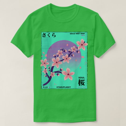 Vaporwave 90er Cherry Blossoms Retro Japanisch Gru T-Shirt (Design vorne)
