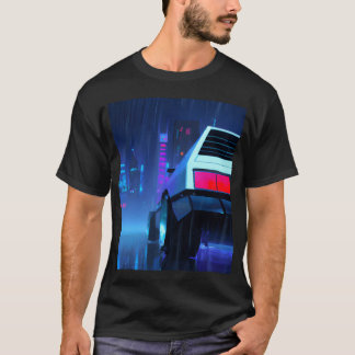Vaporwave-Ästhetik-Auto-Regennacht-Wolkenkratzer f T-Shirt