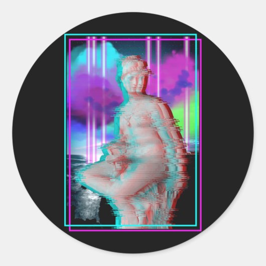 Vaporwave Ästhetik Glitch Griechische Statue Retro Runder Aufkleber (Vorderseite)