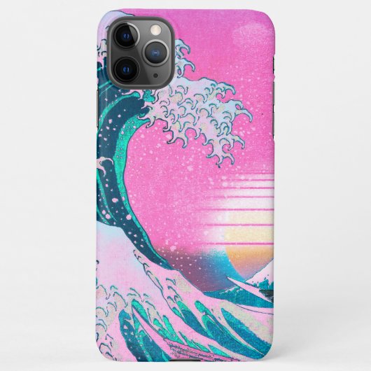 Vaporwave Ästhetik Great Wave Off Kanagawa Sunset iPhone Hülle (Rückseite)