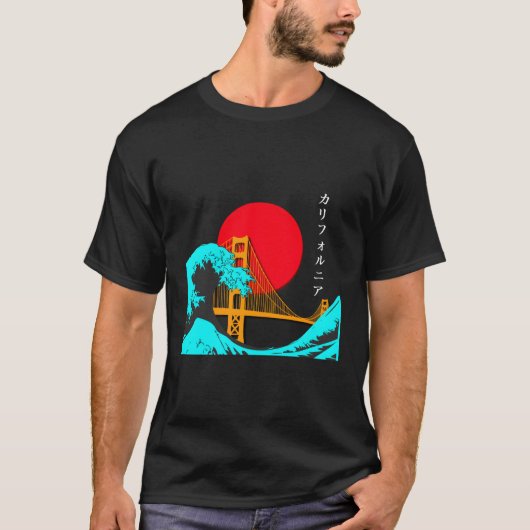 Vaporwave Ästhetik Japan Golden Gate Bridge T-Shirt (Vorderseite)