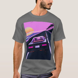Vaporwave-Ästhetik-Sportwagen fährt in ein Retro-G T-Shirt