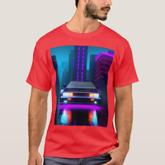 Vaporwave-Ästhetik-Sportwagen Regennacht Freunde T-Shirt