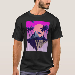 Vaporwave-Ästhetische Fliegeninsel mit Palmen und  T-Shirt
