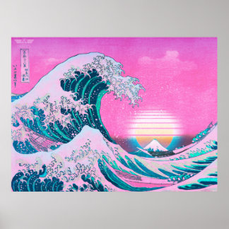 Vaporwave Ästhetische Great Wave Off Kanagawa Suns Poster