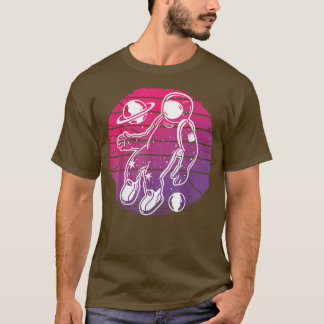 Vaporwave astronaut floating net to some planets, T-Shirt