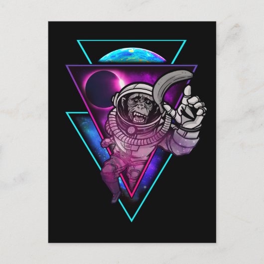 Vaporwave Astronauten Weltraum Art Monkey Banane Postkarte (Vorderseite)