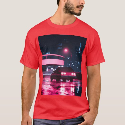 Vaporwave-Auto-Synthwave-Stadtfamilie T-Shirt (Vorderseite)