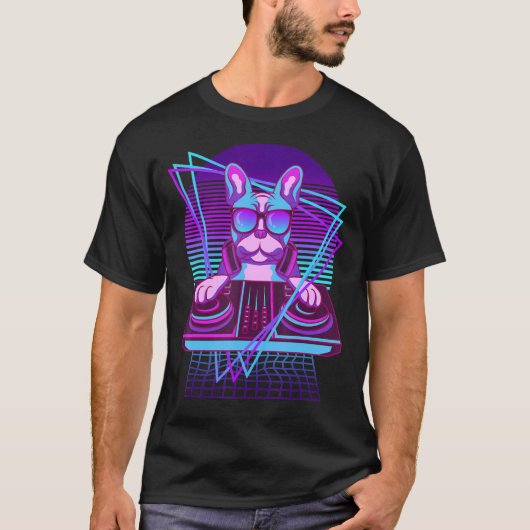 Vaporwave Bulldog DJ Turntable Sunglass French Bul T-Shirt (Vorderseite)