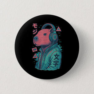 Vaporwave Capybara Japanisch Art Anime Manga Ukiyo Button