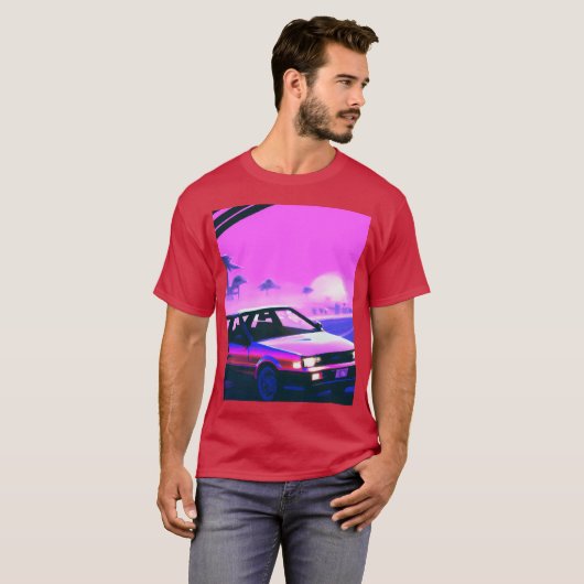 Vaporwave Car Synthwave Sunset girl retro funny T-Shirt (Vorne ganz)