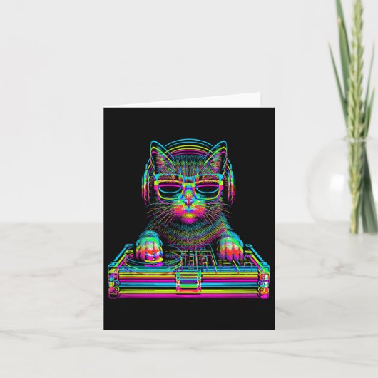 Vaporwave Cat Dj Techno Rave Edm Music Concept Par Karte (Vorderseite)