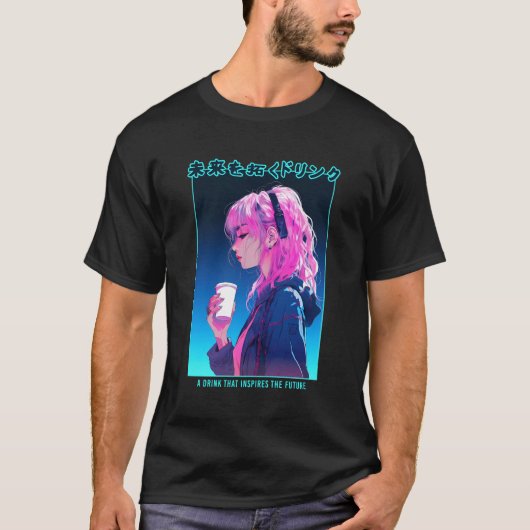 Vaporwave Cyber Anime Girl Japanischer Ästhetische T-Shirt (Vorderseite)