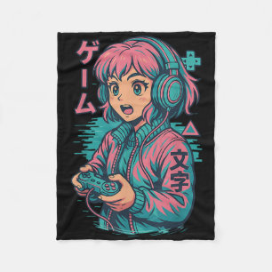 Vaporwave Gamer Girl Japanischer Art Anime Manga G Fleecedecke