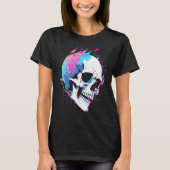 Vaporwave Glitch Skull Cyberpunk Festival Techwear T-Shirt (Vorderseite)