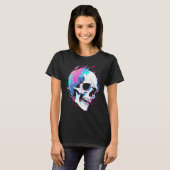 Vaporwave Glitch Skull Cyberpunk Festival Techwear T-Shirt (Vorne ganz)