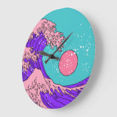 Vaporwave Great Wave: Stilvolle Ocean Art Große Wanduhr (Winkel)