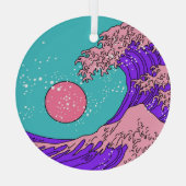 Vaporwave Great Wave: Stilvolle Ocean Art Ornament Aus Glas (Rückseite)