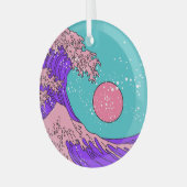 Vaporwave Great Wave: Stilvolle Ocean Art Ornament Aus Glas (Vorderseite links)