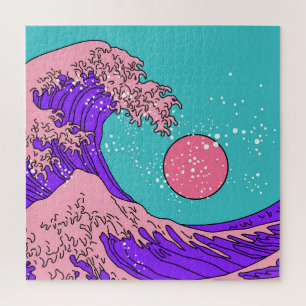 Vaporwave Great Wave: Stilvolle Ocean Art Puzzle