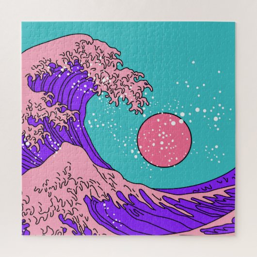 Vaporwave Great Wave: Stilvolle Ocean Art Puzzle (Vertikal)