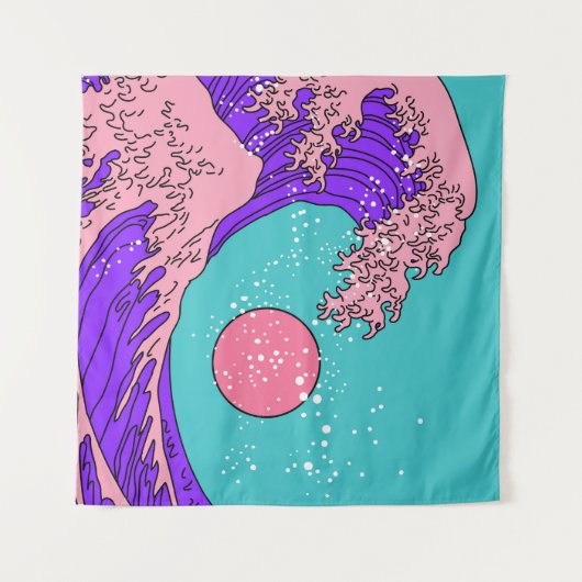 Vaporwave Great Wave: Stilvolle Ocean Art Wandteppich (Vorderseite (Horizontal))